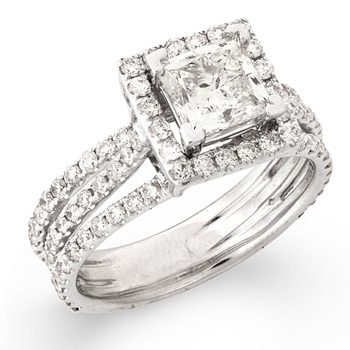 14k White Gold 2 2/5ct TDW Princess-cut Diamond Engagement Ring (G, I1) | Luxury Jewelry