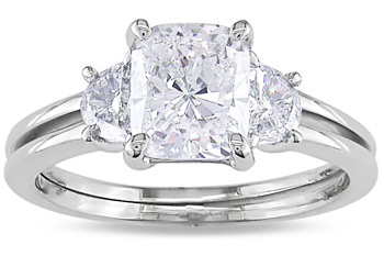 Miadora 14k White Gold 2 1/10ct TDW Cushion-cut Diamond 3-stone Ring (F-G, I1-I2) | Luxury Jewelry