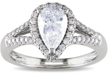 Miadora 14k White Gold 1 1/5ct TDW Certified Pear-cut Diamond Ring (D, I1) | Luxury Jewelry