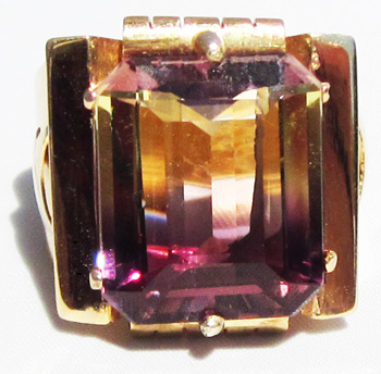 18k Gold Ametrine Art Deco 1930's Ring | Luxury Jewelry