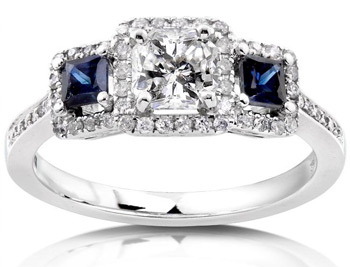 14k White Gold 7/8ct TDW Diamond Blue Sapphire Ring (H-I, SI2-SI3) | Luxury Jewelry
