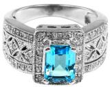 10k Gold Emerald-cut Blue Topaz and 1/4ct TDW Diamond Ring (H-I, I1-I2) | Luxury Jewelry