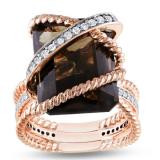18k Pink-gold Plated Silver 11ct Smokey Quartz 1/3ct TDW Ring | Luxury Jewelry