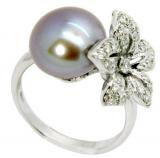 D'sire 14k White Gold Freshwater Pearl and 3/8ct TDW Diamond Ring | Luxury Jewelry