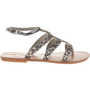 Mystique Snake Taupe Strappy Sandals With Studs - Women's Flat Sandals | Sandalebi | სანდალები