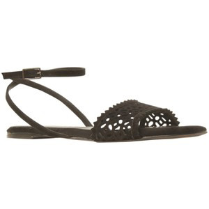 Kurt Geiger Kelis Suede Sandals Black - Women's Flat Sandals | Sandalebi | სანდალები