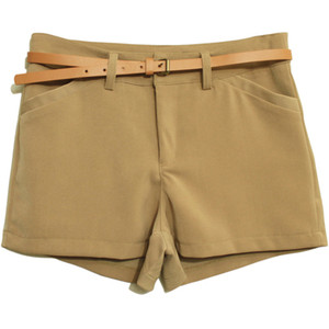 Empire Waist Khaki Chiffon Shorts - shorts | shortebi | შორტები