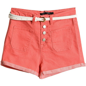 Turn-up Cuffs Pink Belted Shorts - shorts | shortebi | შორტები