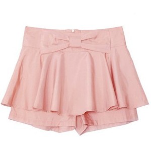 Pink Mid Waist Bow Polyester Shorts - shorts | shortebi | შორტები
