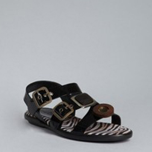 Hogan Black Patent Leather 'button' Flat Sandals - Women's Flat Sandals | Sandalebi | სანდალები