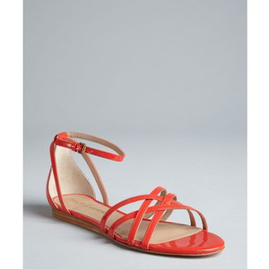 Pour La Victoire Coral Patent Leather Ankle Strap - Women's Flat Sandals | Sandalebi | სანდალები
