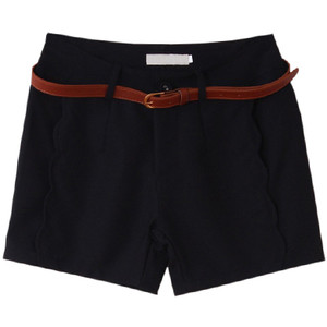 Fitted Belt Wave Side Black Shorts - shorts | shortebi | შორტები