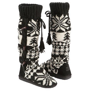 Muk Luks  Women's Mishka Tall Knit Boot   Ebony/Vanilla - Women's Boots
