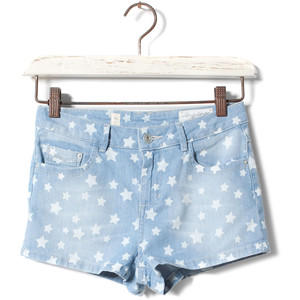 Pull & Bear Stars Print Denim Shorts - shorts | shortebi | შორტები