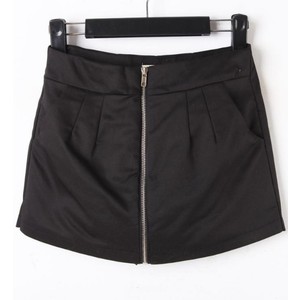 Black Cotton Zip Front Pockets Skirt Shorts - shorts | shortebi | შორტები