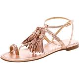 Stuart Weitzman Tassle Strap Sandal Pink Gold - Women's Flat Sandals