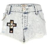 River Island Light Denim Stud Cross Super Short Hotpants - shorts