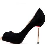 Black Suede Peep toe Demir Ökçe Pompası - Kadın Platformu ayakkabı 