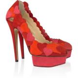 Charlotte Olympia Обичай ме сърцето апликирани велур помпи - обувки Платформа Помпи жените 