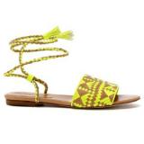 Baha Sandals- Neon Yellow/Natural - Women's Flat Sandals | Sandalebi | სანდალები