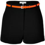 SANDRO Black Front Pleated Shorts With Neon Belt - shorts